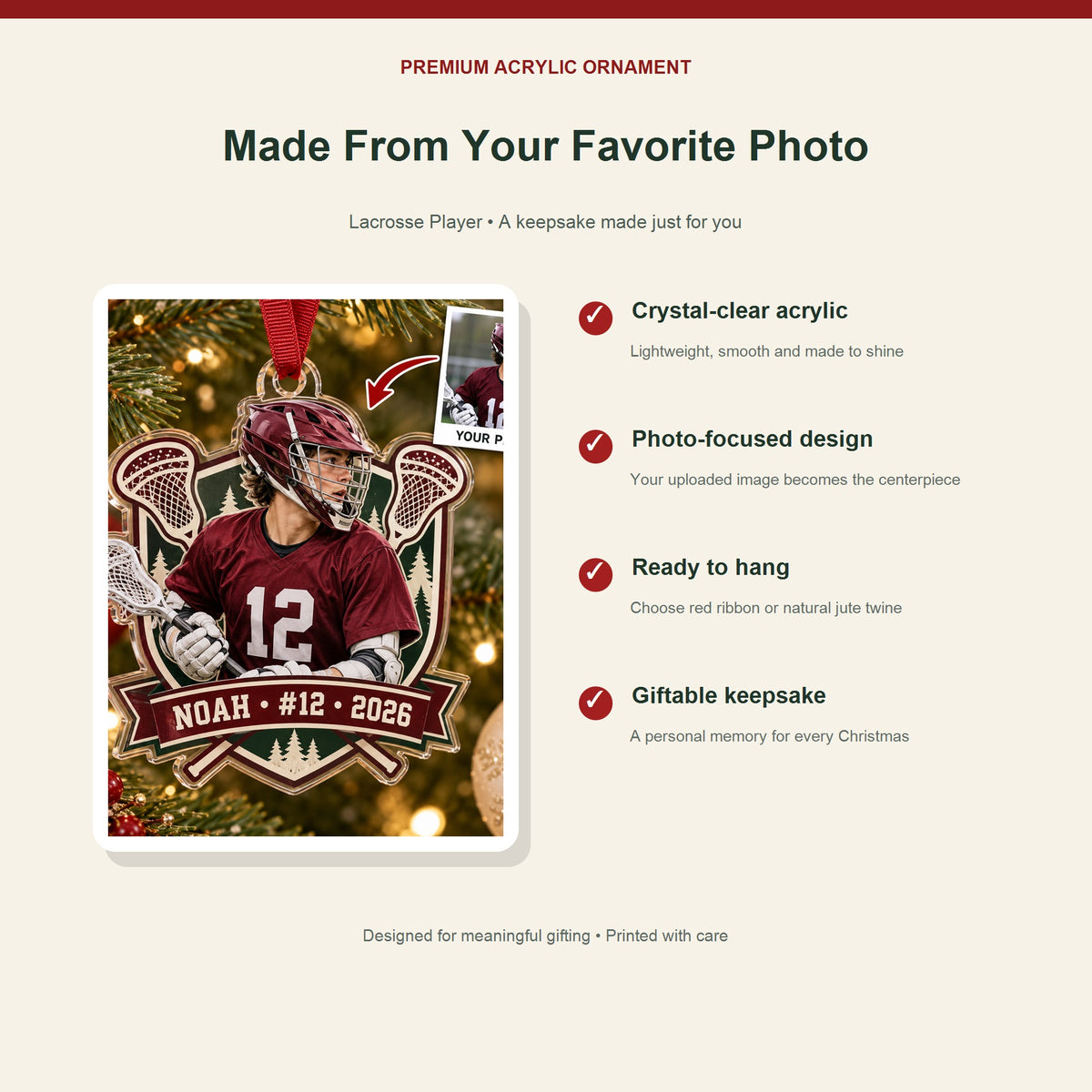 Personalized Lacrosse Photo Acrylic Ornament - Custom Athlete Christmas Keepsake - image 2