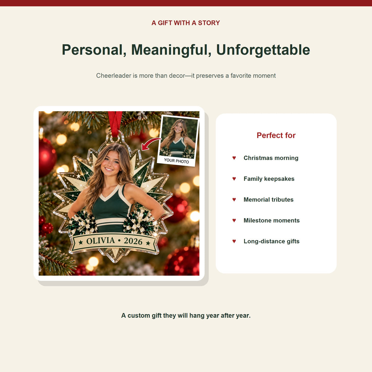 Personalized Cheerleader Photo Acrylic Ornament - Custom Athlete Christmas Keepsake - image 5