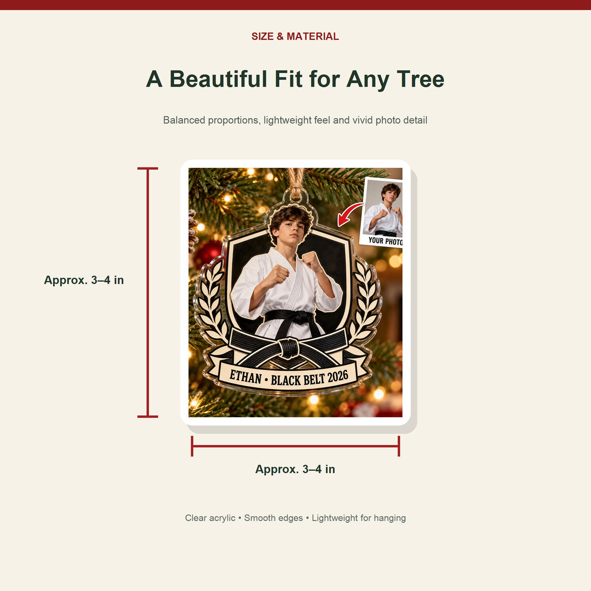 Personalized Martial Arts Photo Acrylic Ornament - Custom Athlete Christmas Keepsake - image 3