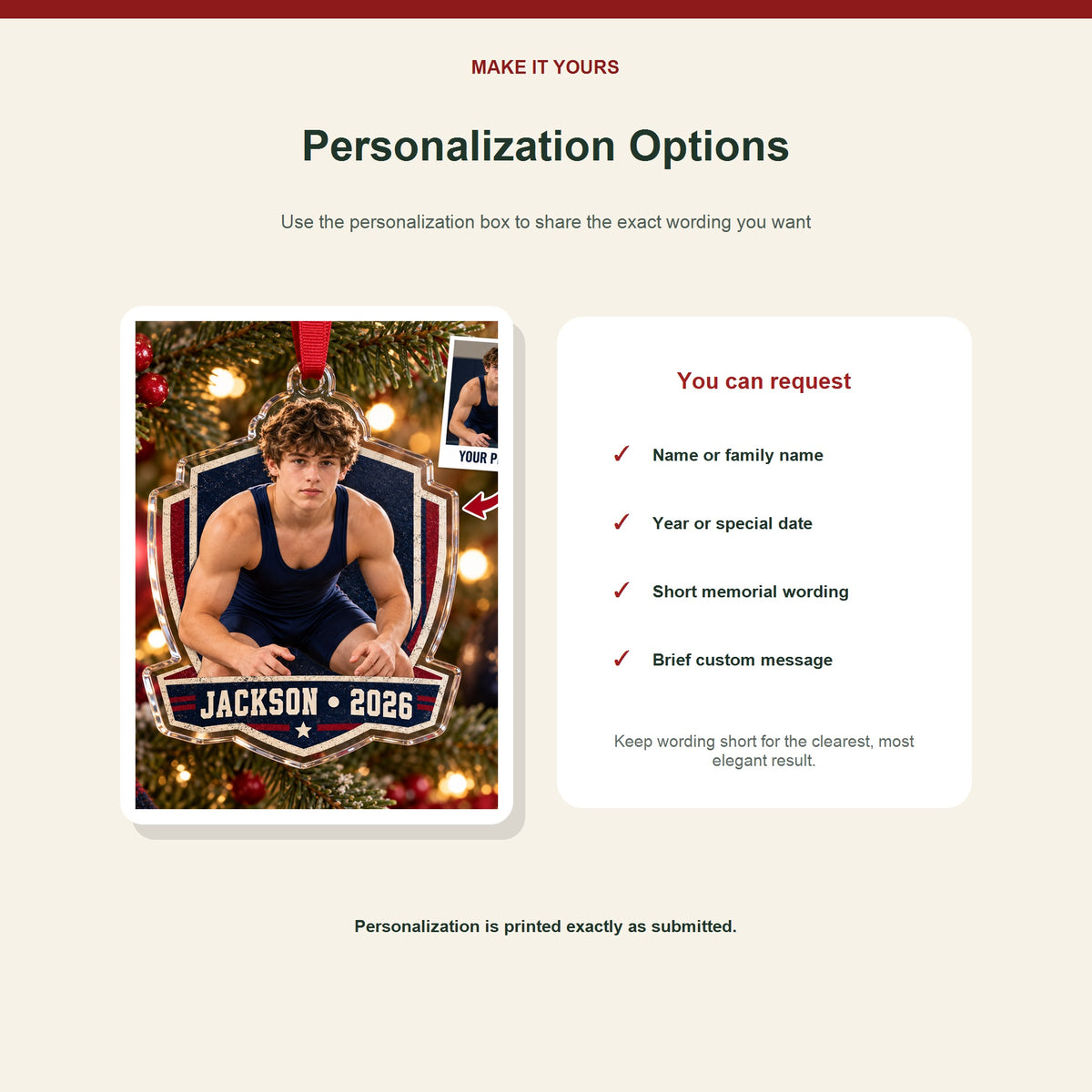 Personalized Wrestler Photo Acrylic Ornament - Custom Athlete Christmas Keepsake - image 7