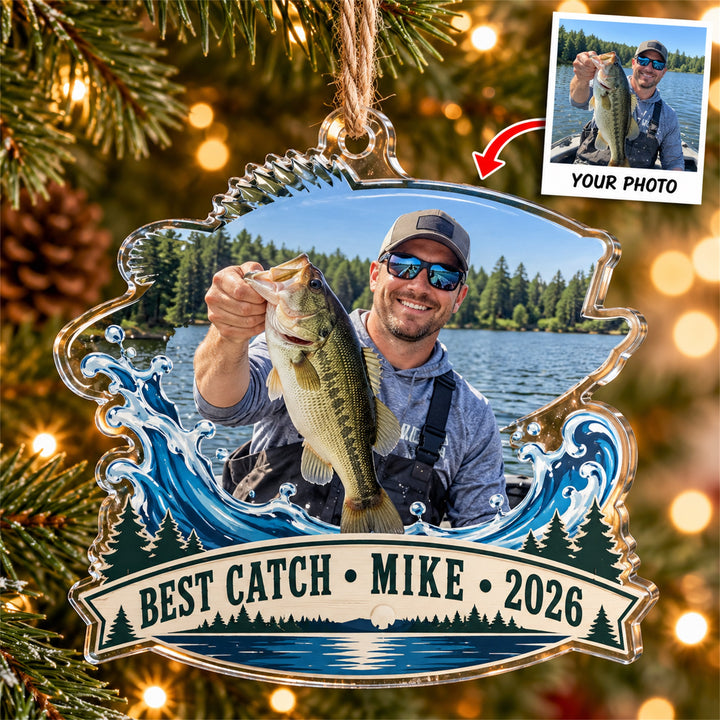 Personalized Fisherman Portrait Acrylic Ornament - Custom Photo Keepsake - image 1