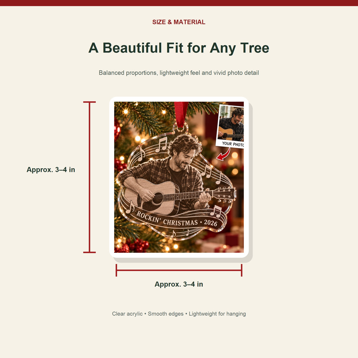 Personalized Guitar Musician Acrylic Ornament - Custom Photo Keepsake - image 3