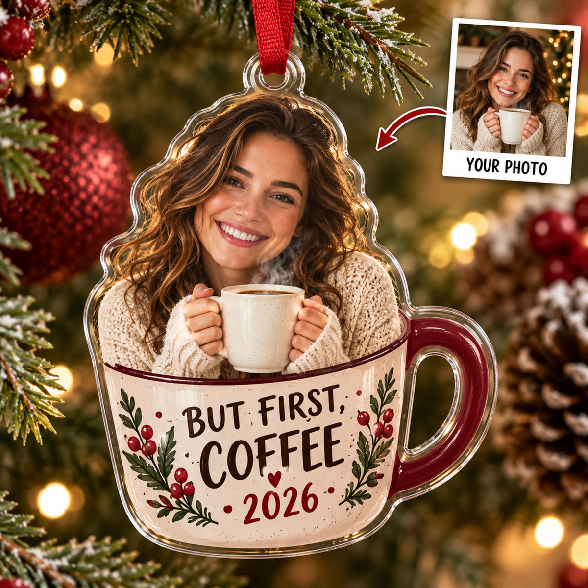 Personalized Coffee Lover Acrylic Ornament - Custom Photo Keepsake - image 1