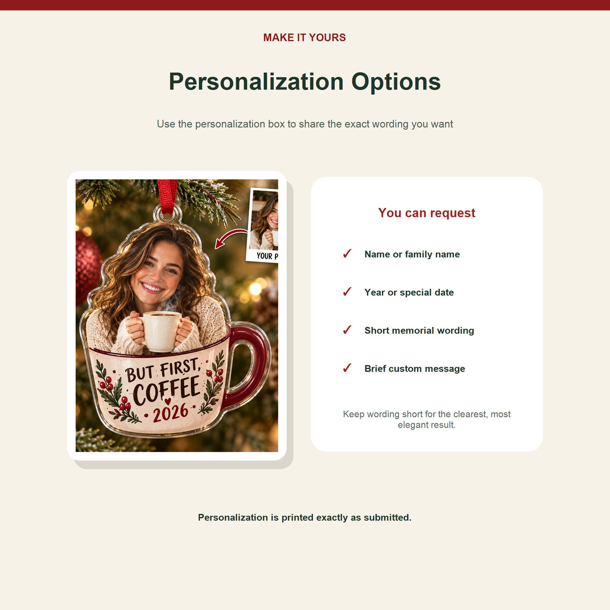 Personalized Coffee Lover Acrylic Ornament - Custom Photo Keepsake - image 7