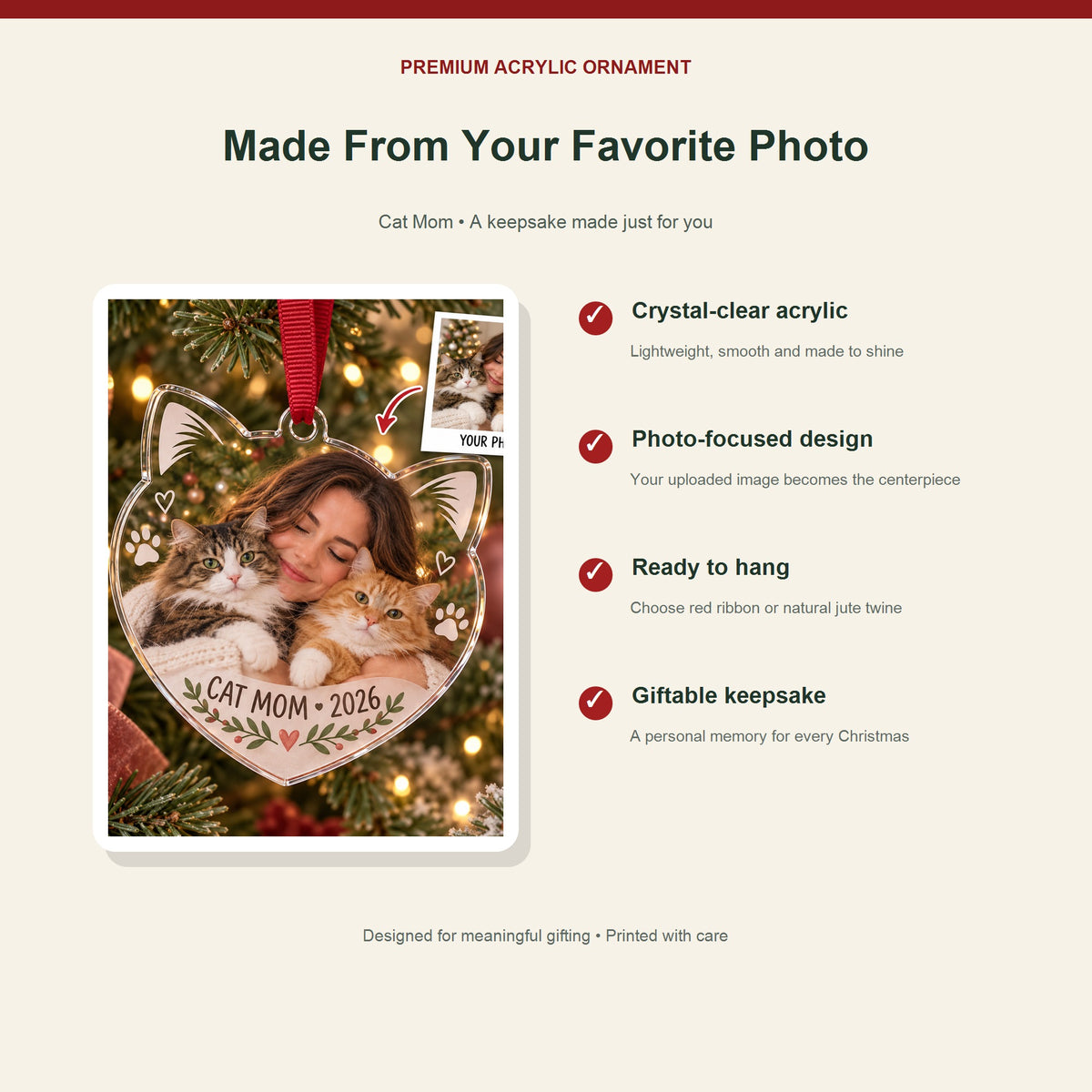 Personalized Cat Mom Acrylic Ornament - Custom Photo Keepsake - image 2