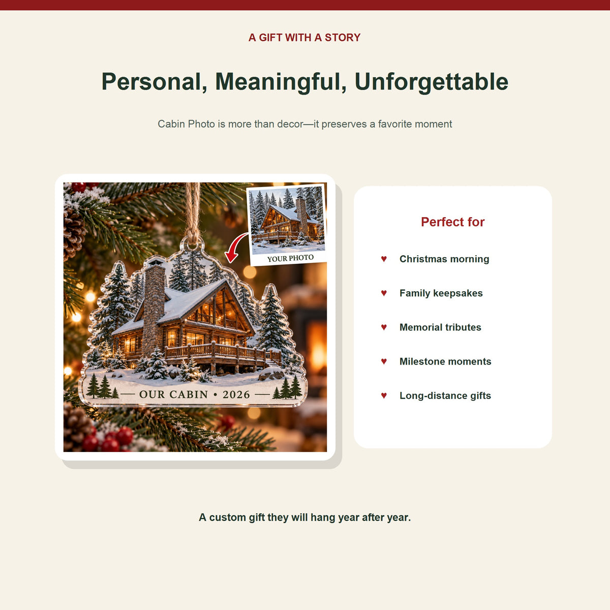 Personalized Cabin Photo Acrylic Ornament - Custom Photo Keepsake - image 5
