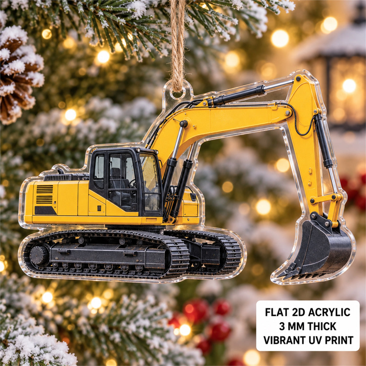 Custom Excavator Photo Acrylic Ornament - Personalized Vehicle Christmas Keepsake - image 2