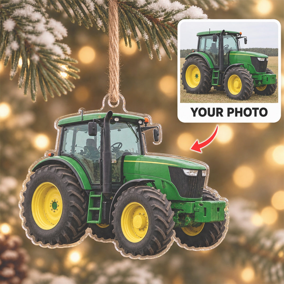Custom Tractor Photo Acrylic Ornament - Personalized Vehicle Christmas Keepsake - image 1