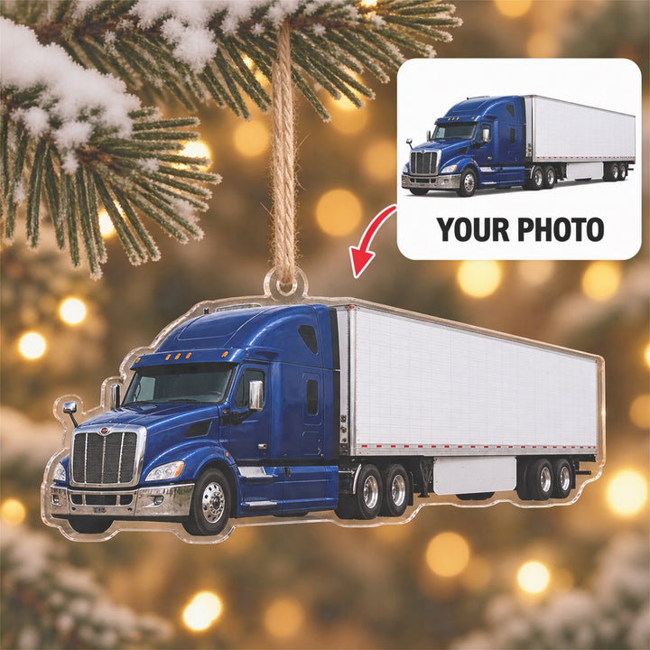 Custom Semi Truck Photo Acrylic Ornament - Personalized Vehicle Christmas Keepsake - image 1