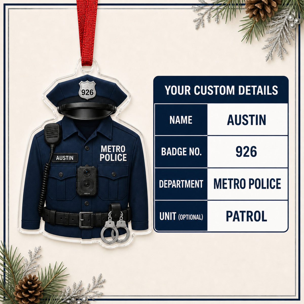 Personalized Police Officer Uniform Acrylic Ornament - Custom Name Christmas Keepsake - image 5