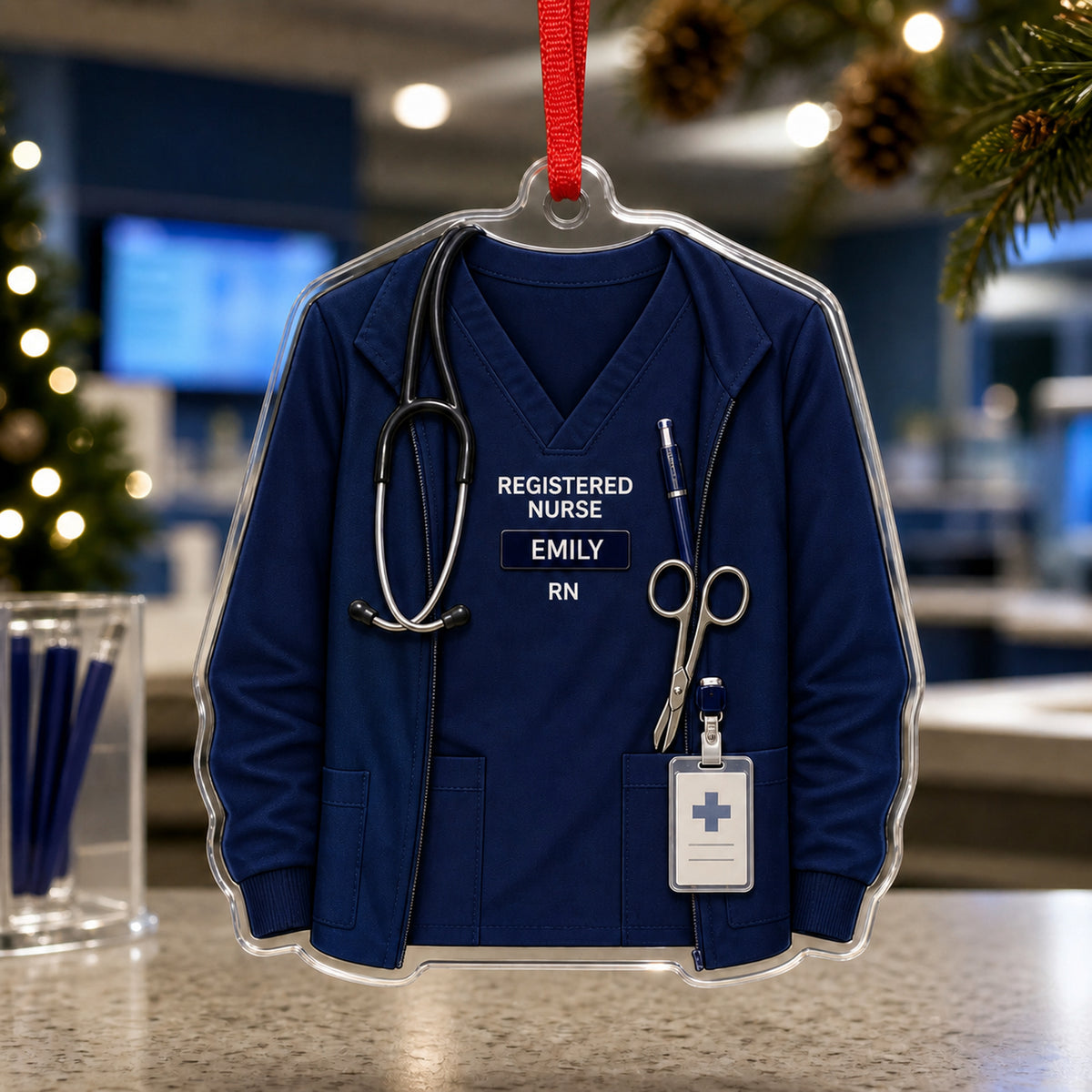 Personalized Registered Nurse Scrubs Acrylic Ornament - Custom Name Christmas Keepsake - image 1