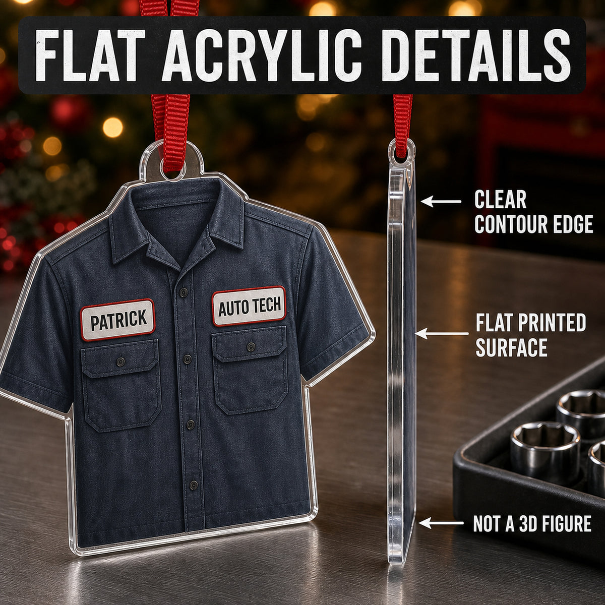 Personalized Auto Mechanic Work Shirt Acrylic Ornament - Custom Name Christmas Keepsake - image 6