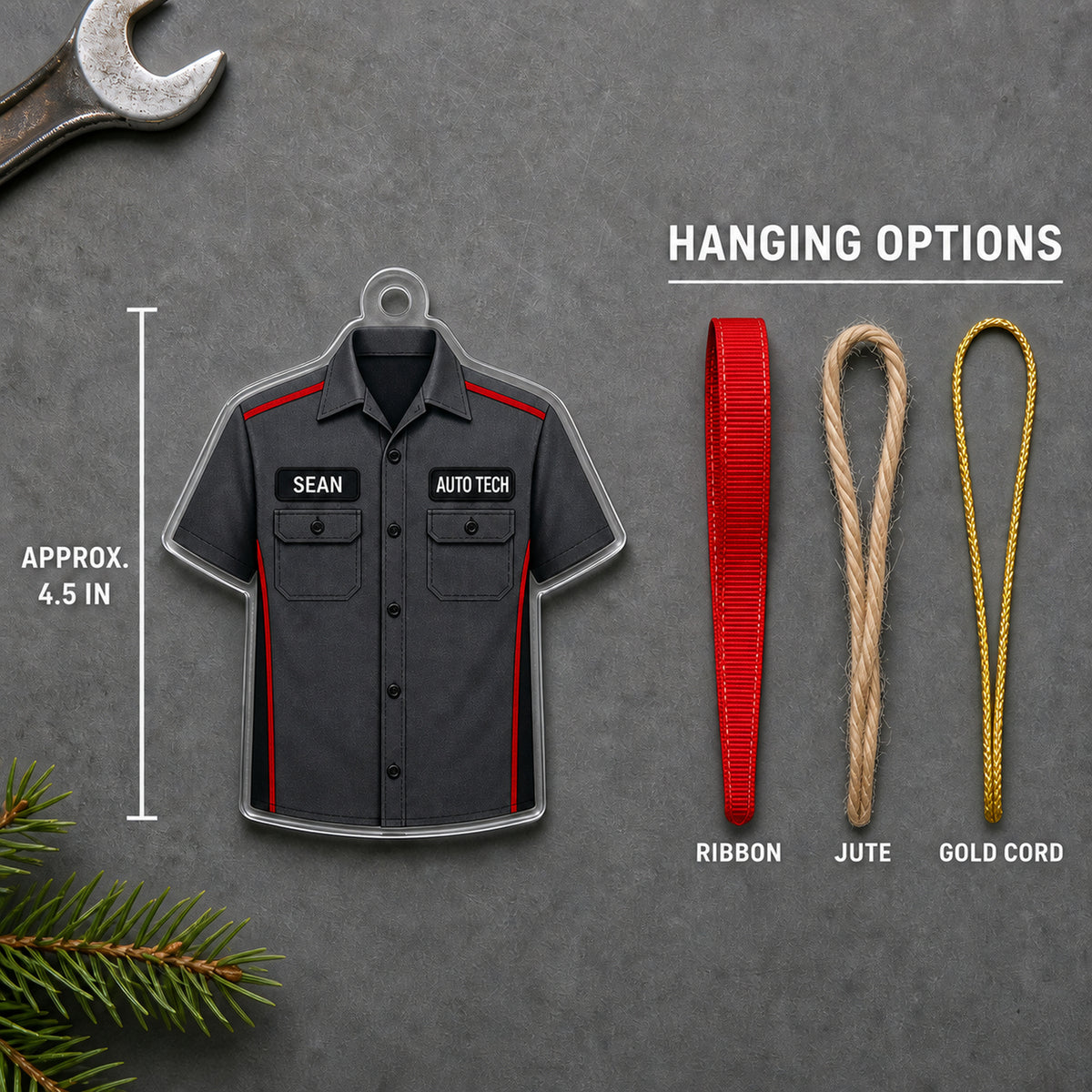 Personalized Auto Mechanic Work Shirt Acrylic Ornament - Custom Name Christmas Keepsake - image 7