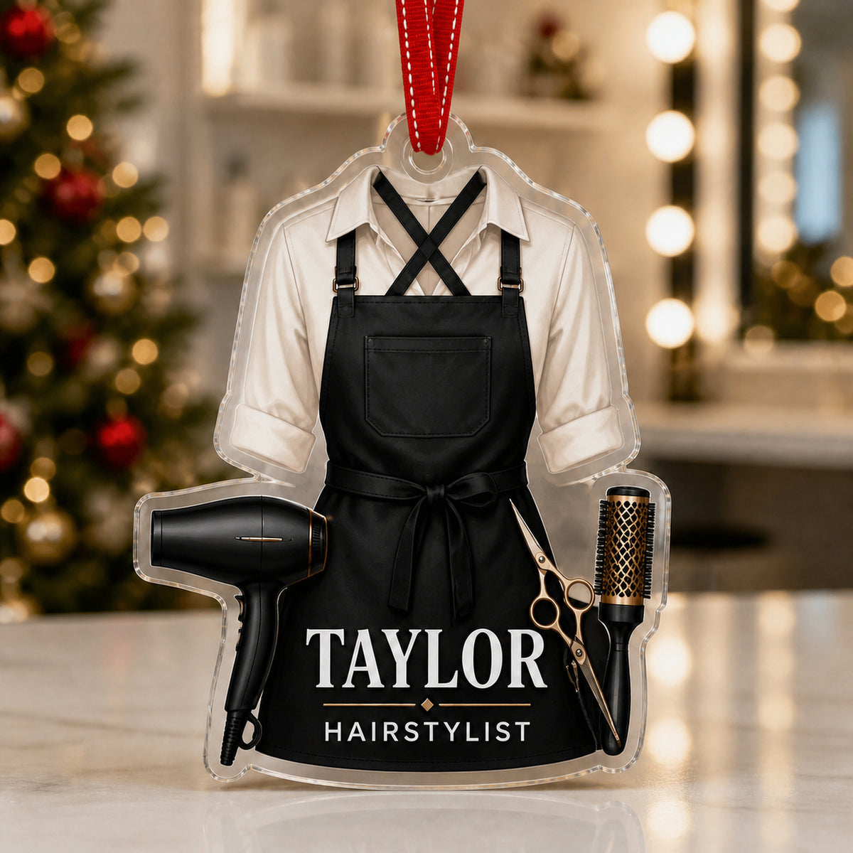 Personalized Barber Hairstylist Apron Acrylic Ornament - Custom Name Christmas Keepsake - image 2