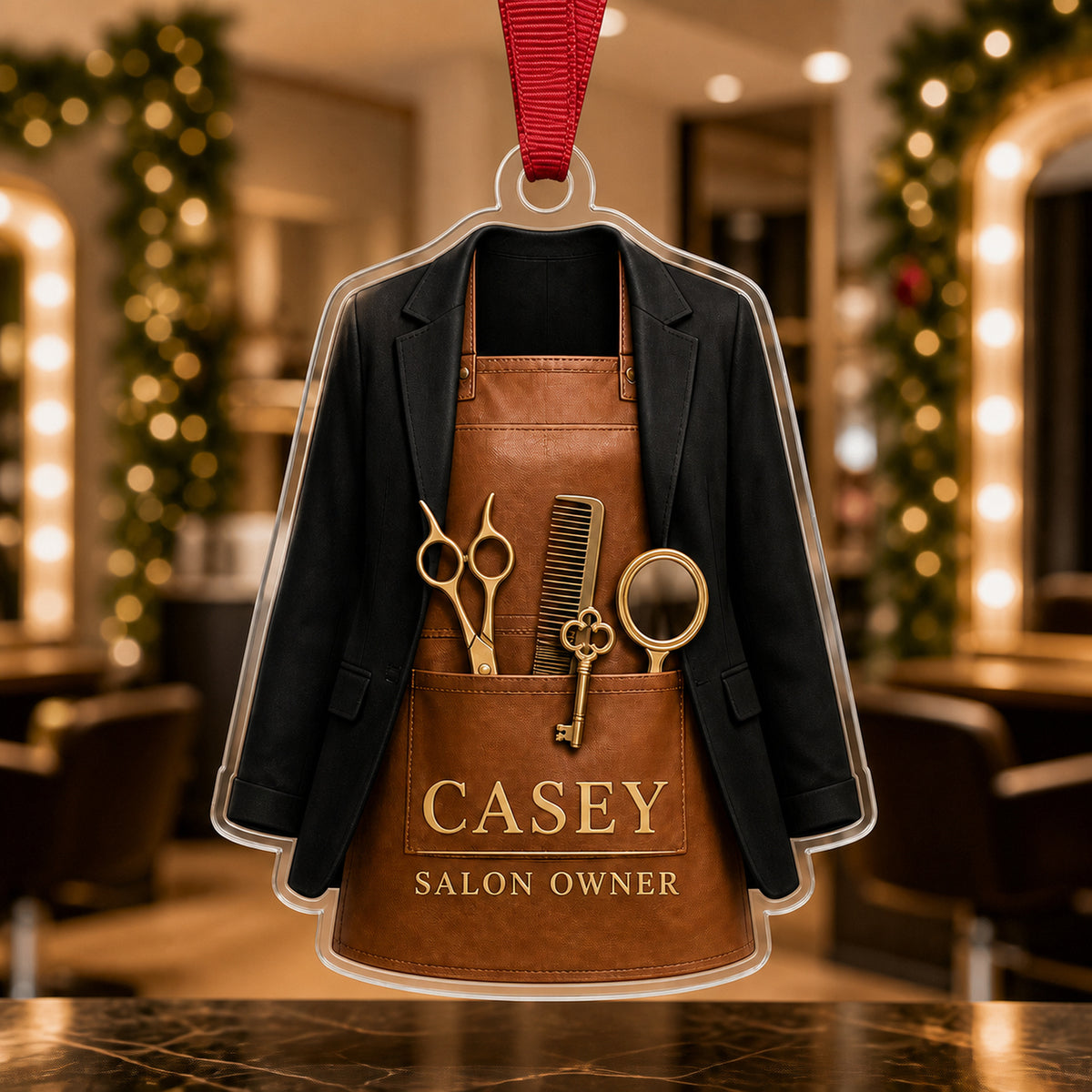 Personalized Barber Hairstylist Apron Acrylic Ornament - Custom Name Christmas Keepsake - image 4