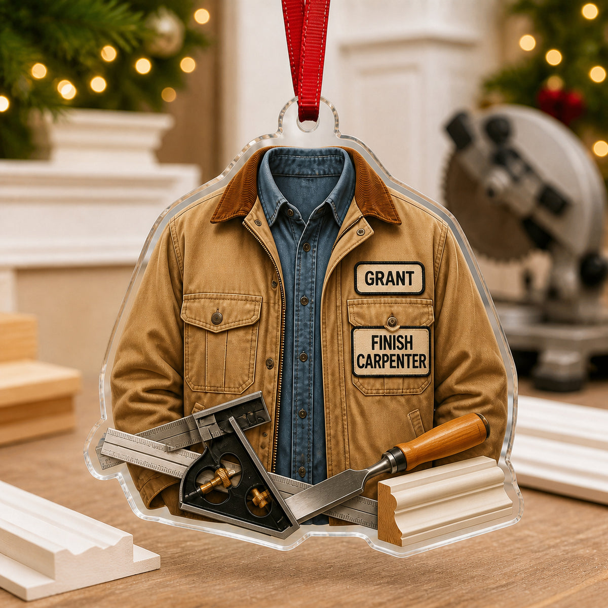 Personalized Carpenter Work Shirt Acrylic Ornament - Custom Name Christmas Keepsake - image 2