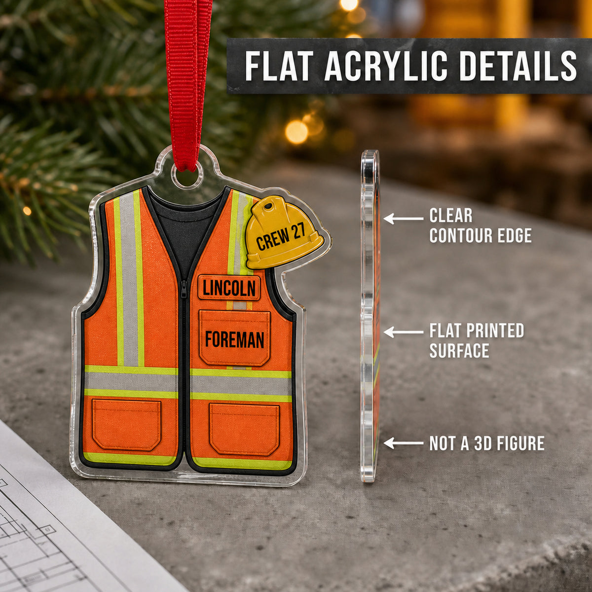 Personalized Construction Worker Uniform Acrylic Ornament - Custom Name Christmas Keepsake - image 6