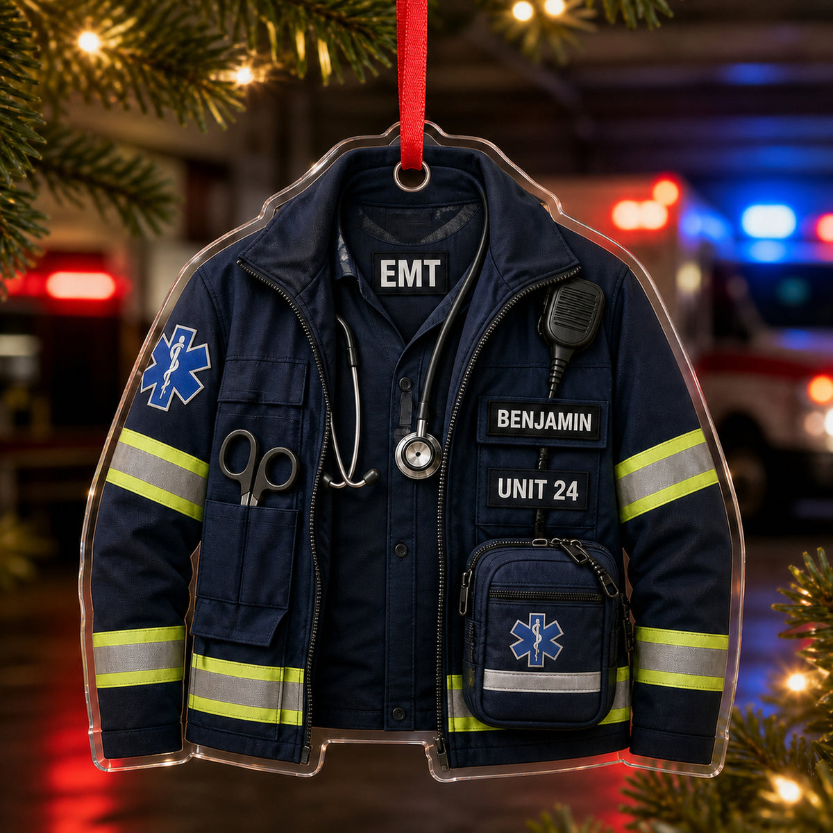 Personalized EMT Paramedic Uniform Acrylic Ornament - Custom Name Christmas Keepsake - image 1