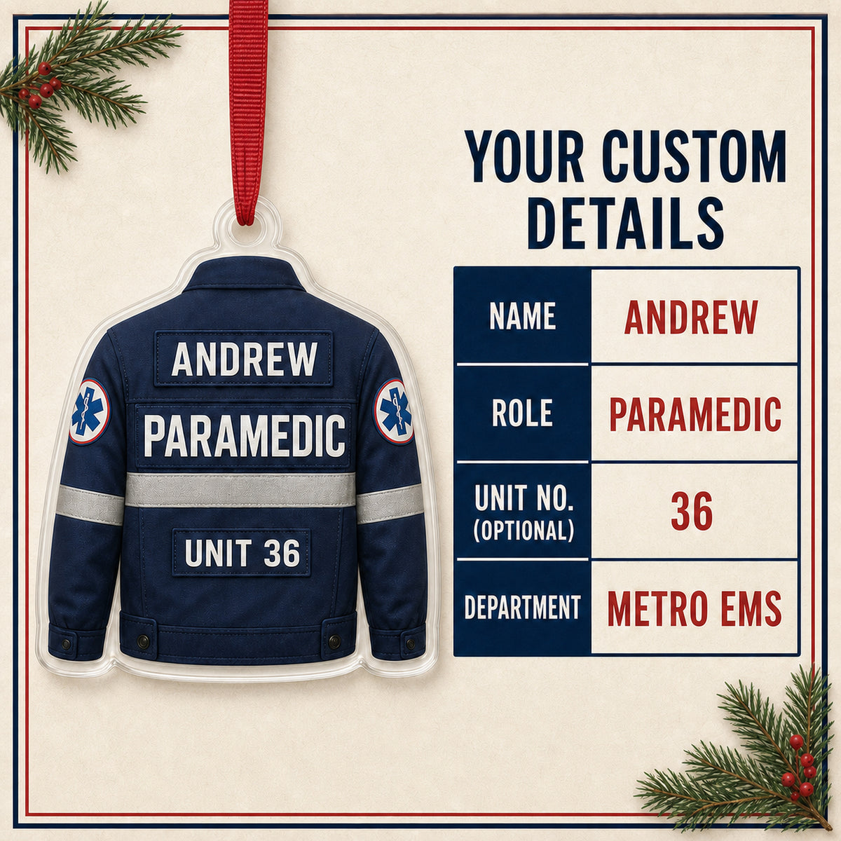 Personalized EMT Paramedic Uniform Acrylic Ornament - Custom Name Christmas Keepsake - image 5