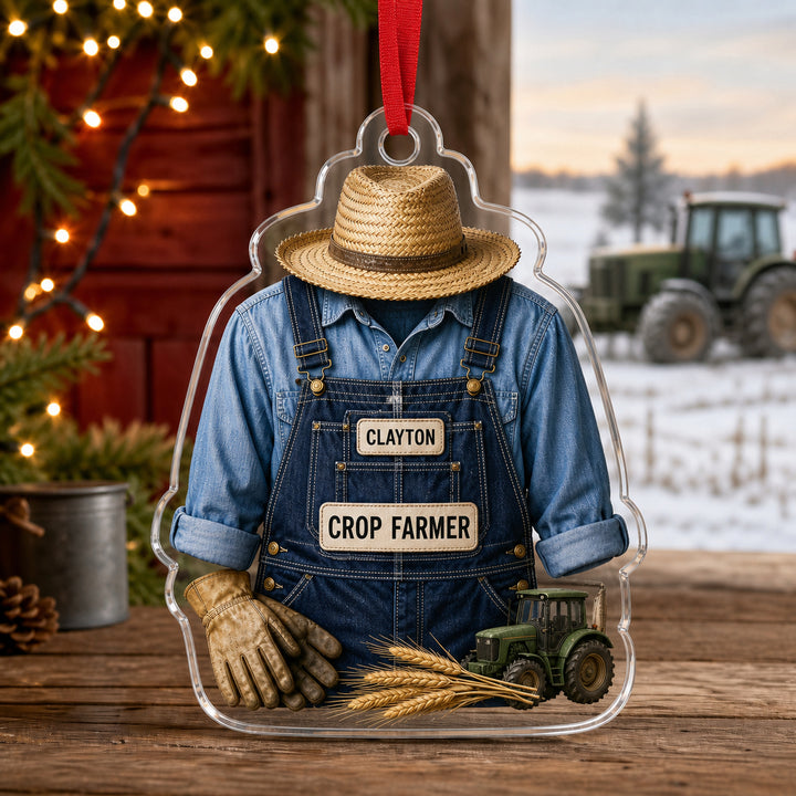 Personalized Farmer Rancher Work Shirt Acrylic Ornament - Custom Name Christmas Keepsake - image 1