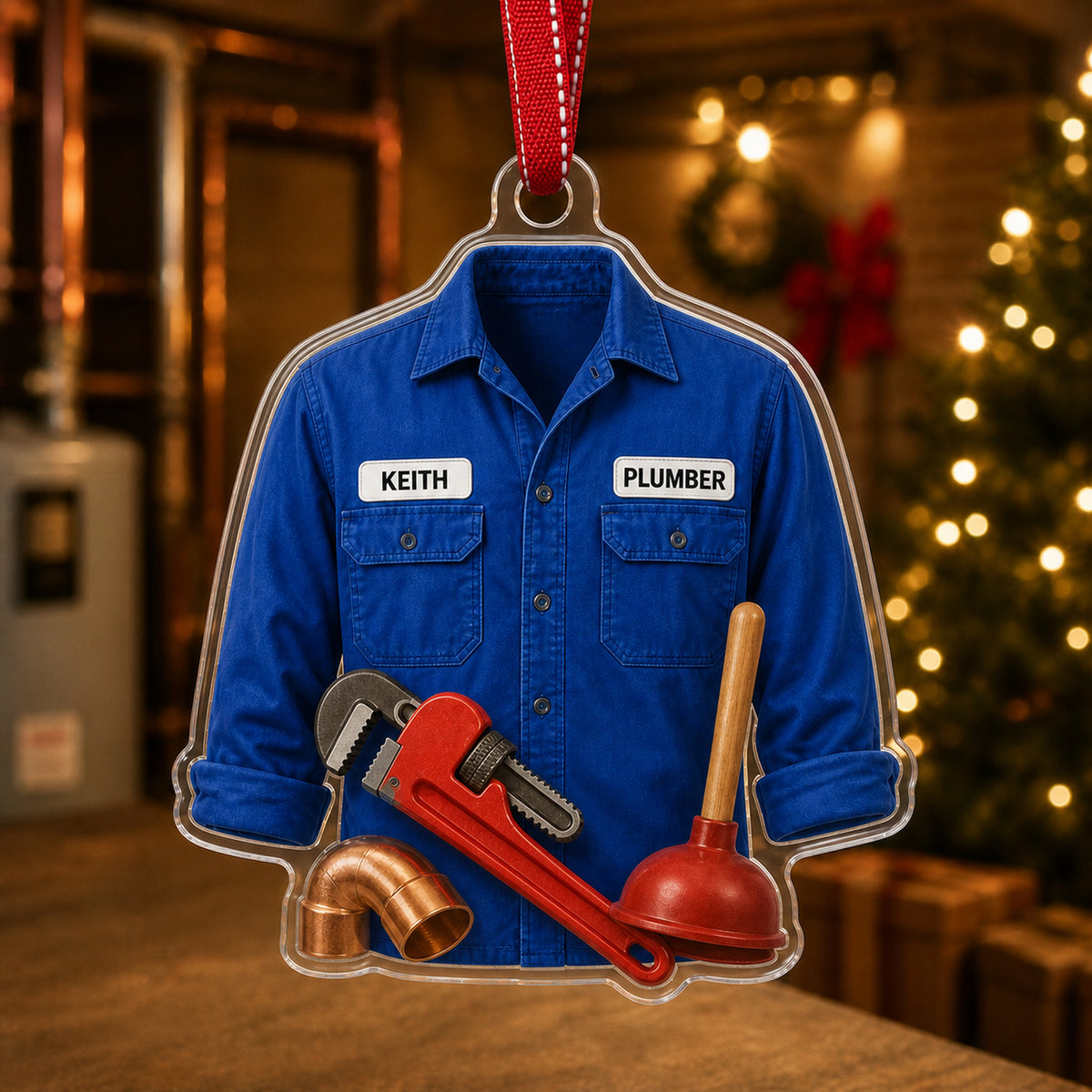 Personalized Plumber Work Shirt Acrylic Ornament - Custom Name Christmas Keepsake - image 1