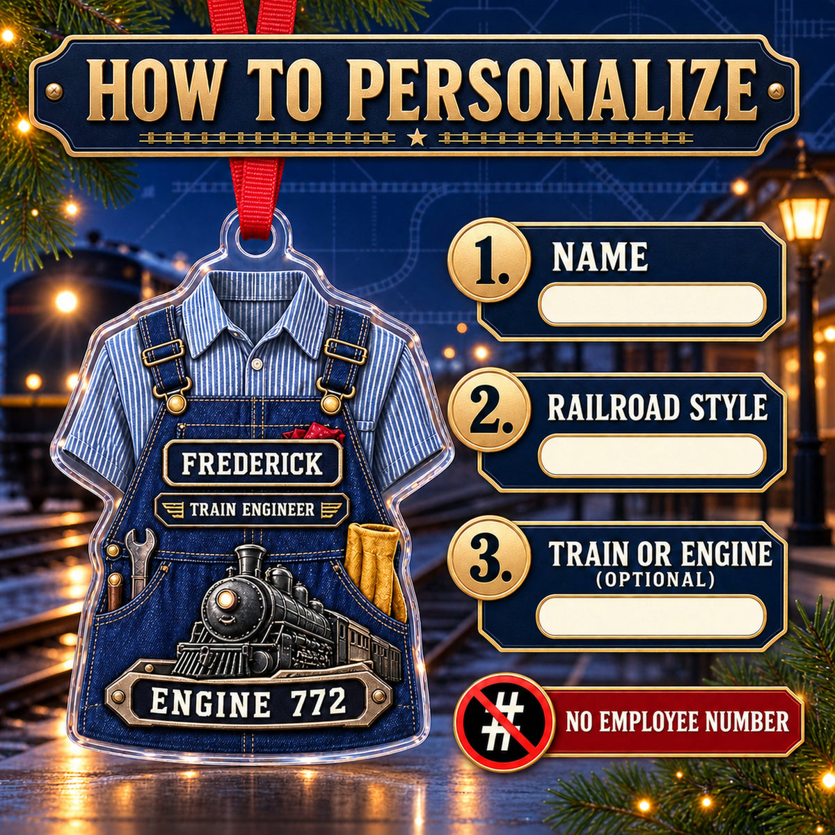 Personalized Railroad Worker Uniform Acrylic Ornament - Custom Name Christmas Keepsake - image 5