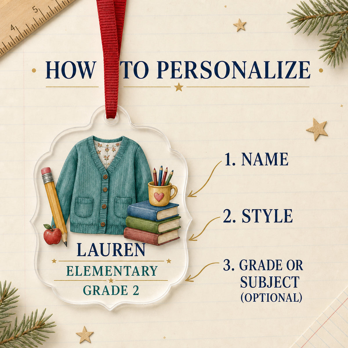 Personalized Teacher Uniform Acrylic Ornament - Custom Name Christmas Keepsake - image 5