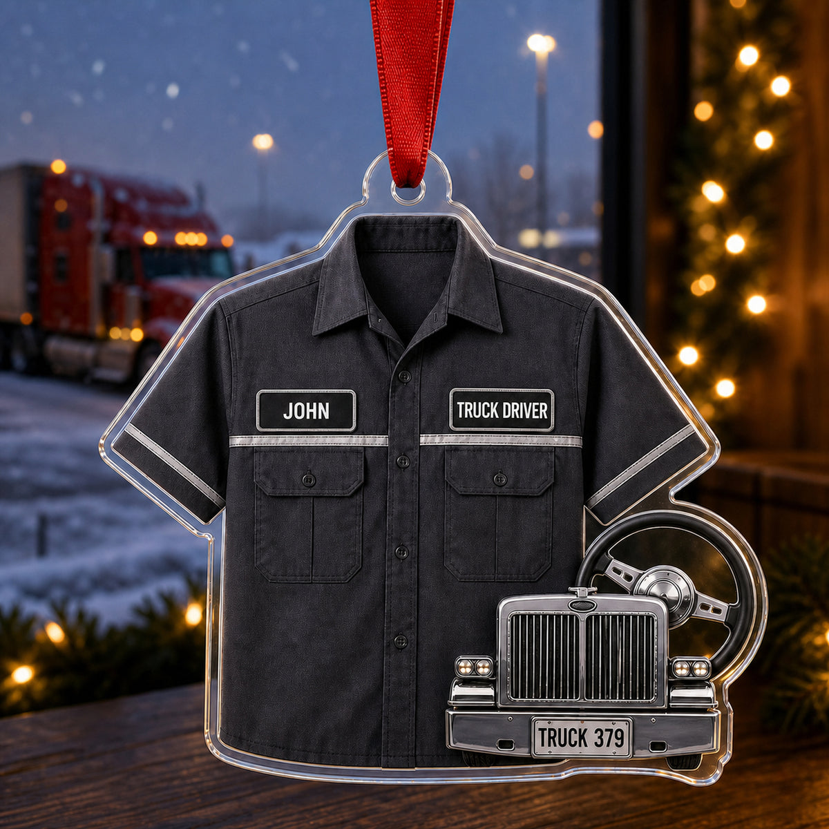 Personalized Truck Driver Uniform Acrylic Ornament - Custom Name Christmas Keepsake - image 1