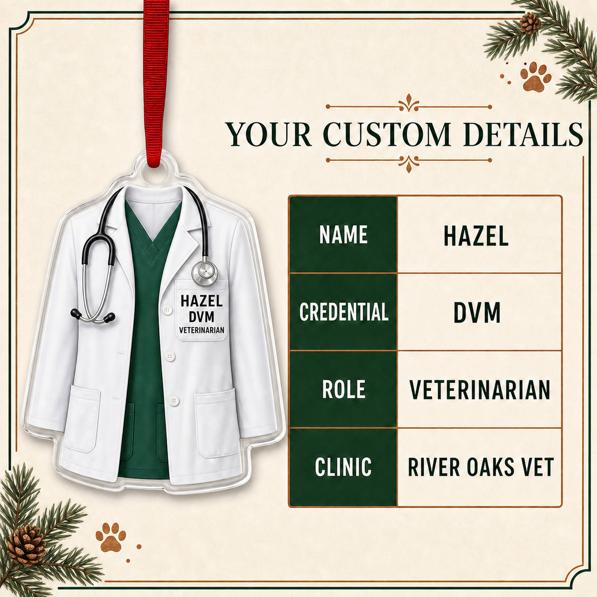 Personalized Veterinarian Vet Uniform Acrylic Ornament - Custom Name Christmas Keepsake - image 5