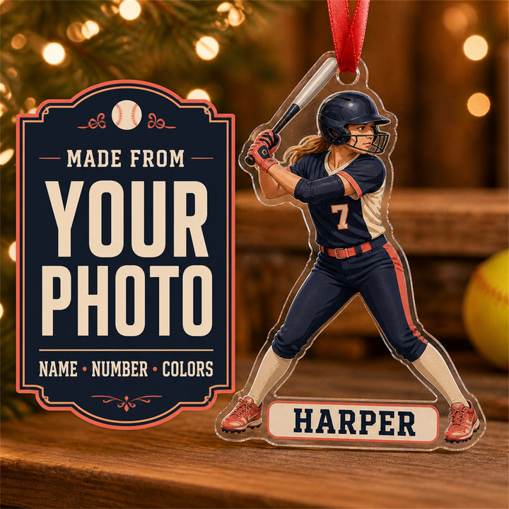 Personalized Softball Photo Acrylic Ornament - Custom Athlete Christmas Keepsake - image 1
