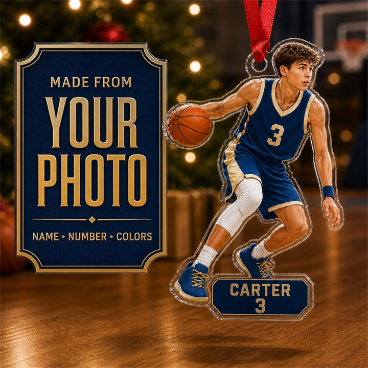 Personalized Basketball Photo Acrylic Ornament - Custom Athlete Christmas Keepsake - image 1