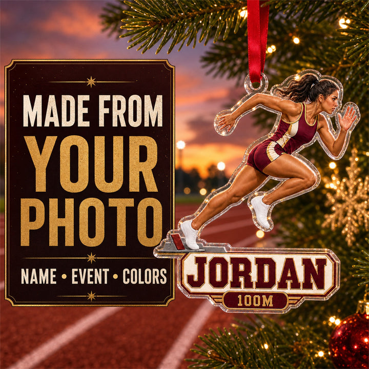 Personalized Track Cross Country Photo Acrylic Ornament - Custom Athlete Christmas Keepsake - image 1