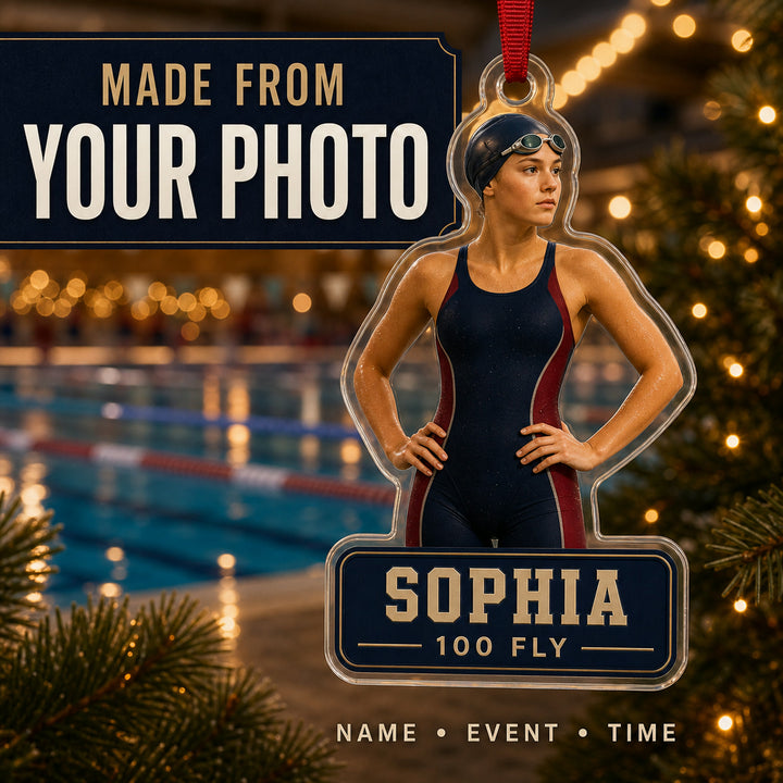 Personalized Swimming Diving Photo Acrylic Ornament - Custom Athlete Christmas Keepsake - image 1