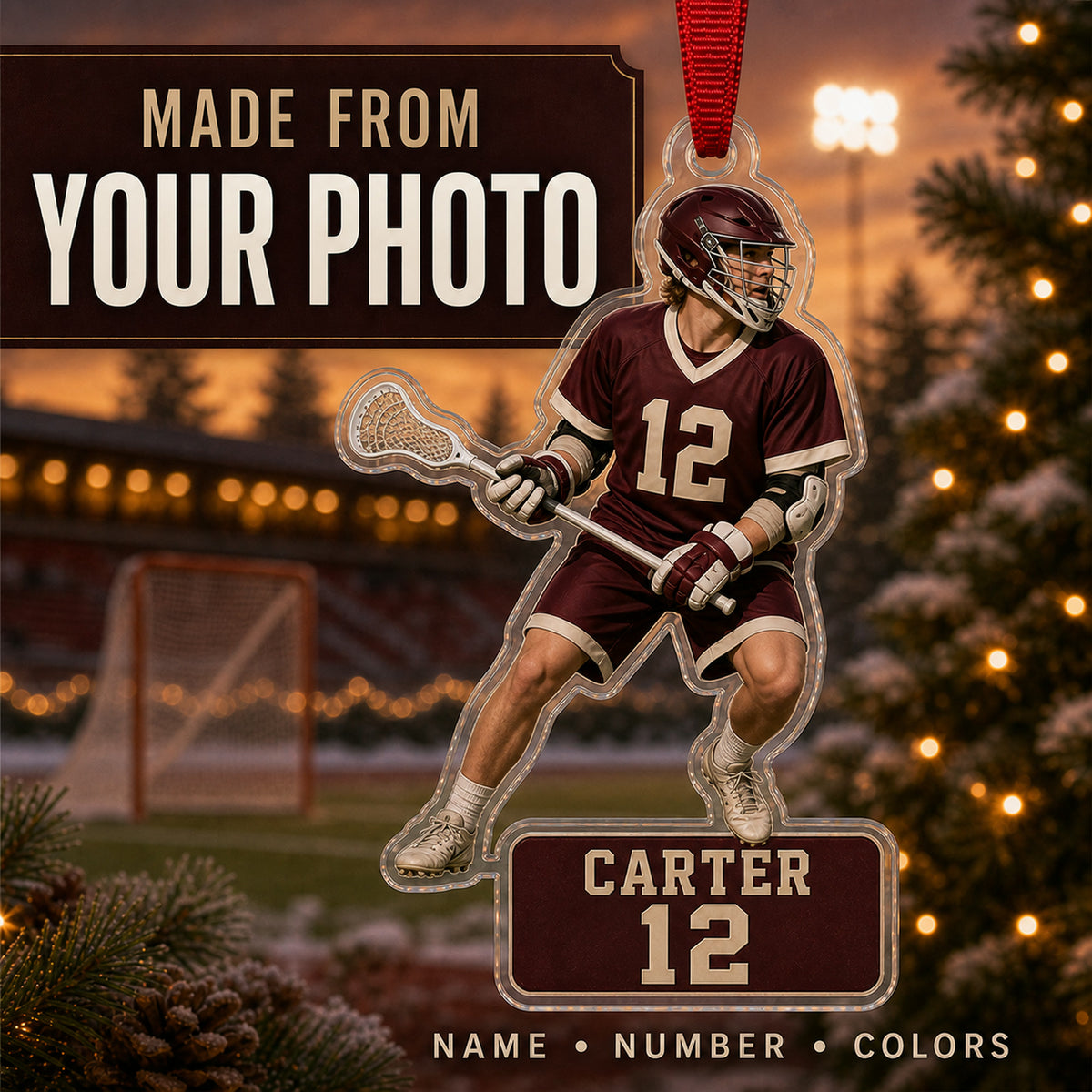 Personalized Lacrosse Photo Acrylic Ornament - Custom Athlete Christmas Keepsake - image 1