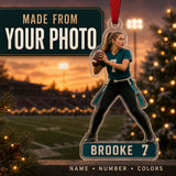 Personalized Girls Flag Football Photo Acrylic Ornament - Custom Athlete Christmas Keepsake - image 1