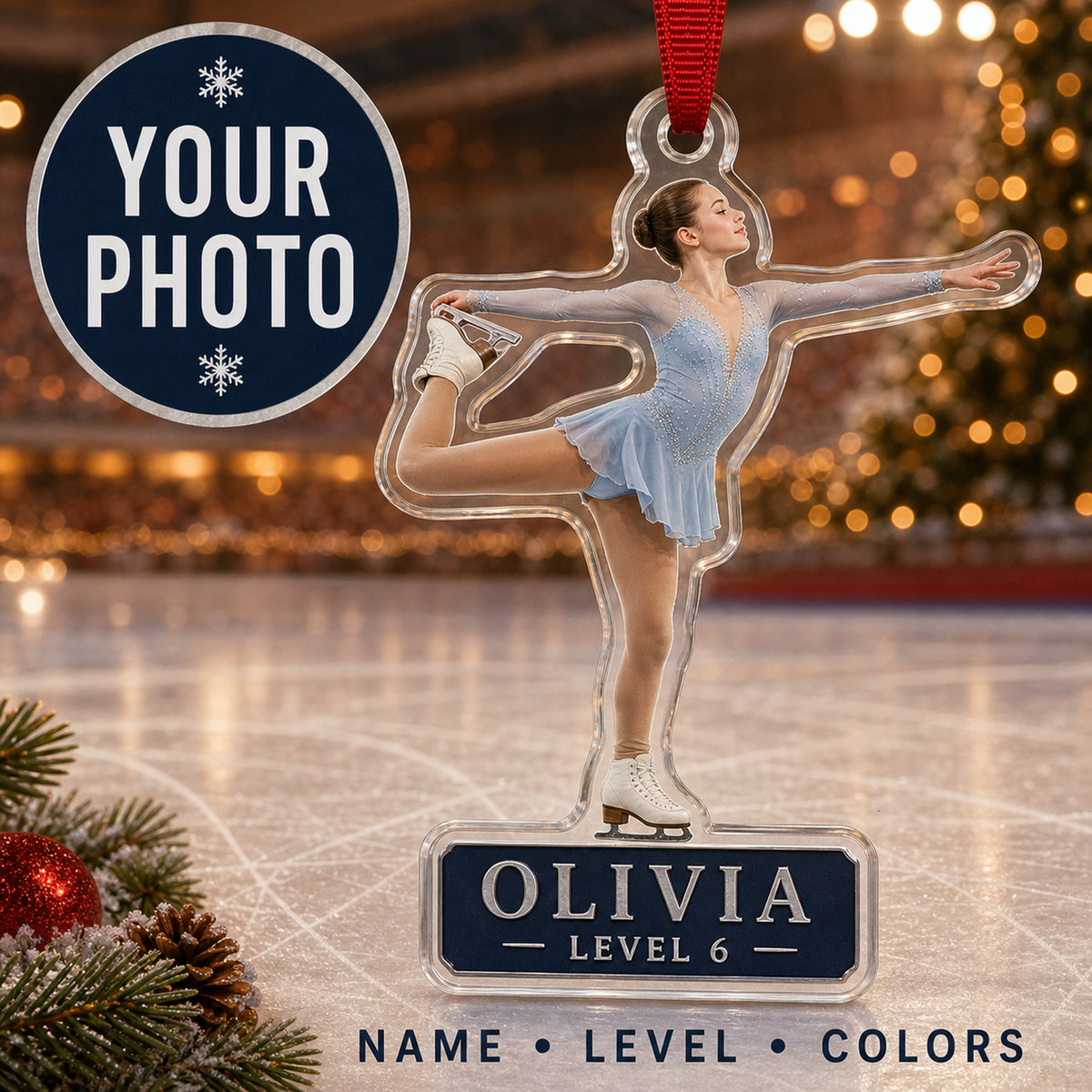 Personalized Figure Skating Photo Acrylic Ornament - Custom Athlete Christmas Keepsake - image 1