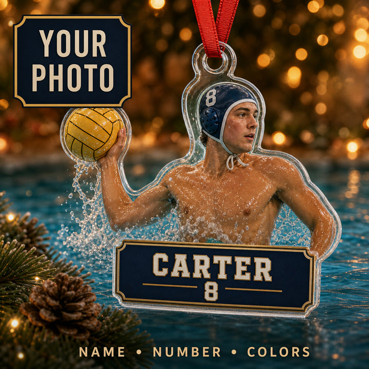 Personalized Water Polo Photo Acrylic Ornament - Custom Athlete Christmas Keepsake - image 1