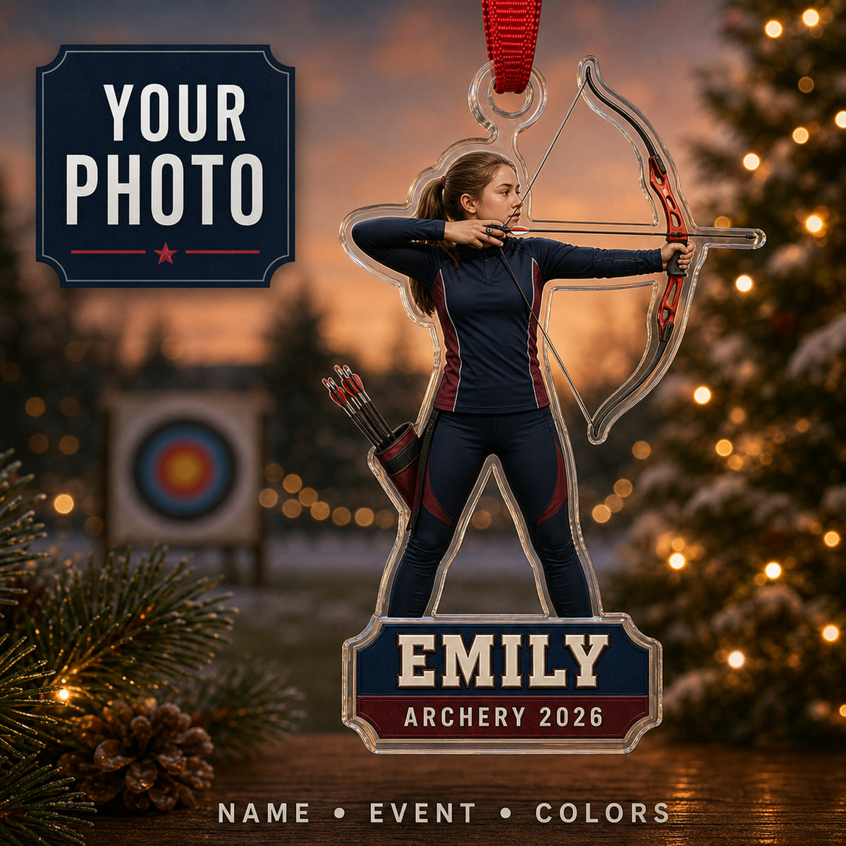 Personalized Archery Photo Acrylic Ornament - Custom Athlete Christmas Keepsake - image 1
