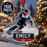 Personalized Ski Snowboard Photo Acrylic Ornament - Custom Athlete Christmas Keepsake - image 1