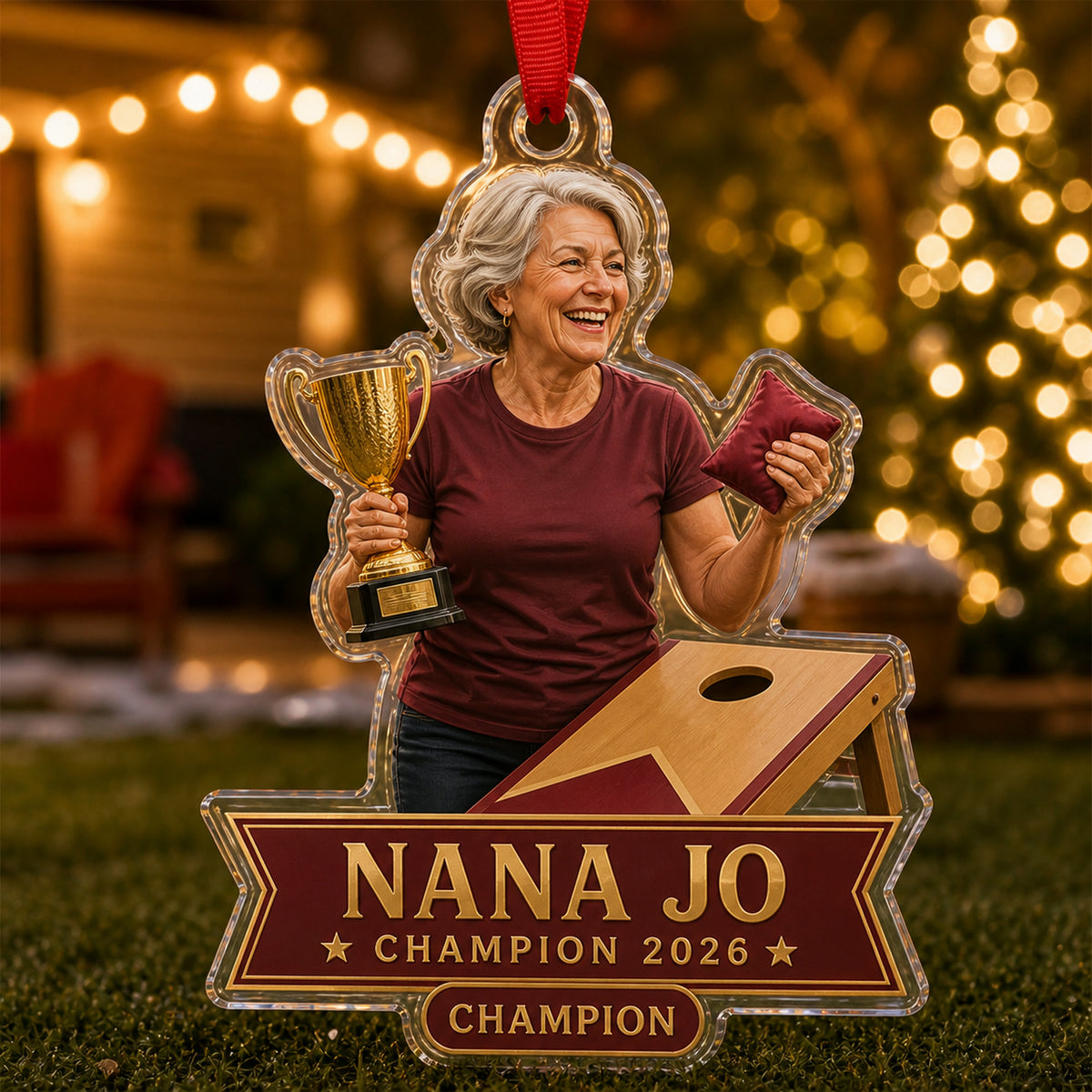 Personalized Cornhole Photo Acrylic Ornament - Custom Athlete Christmas Keepsake - image 4