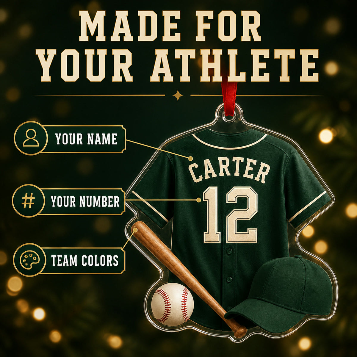 Personalized Baseball Jersey Acrylic Ornament - Custom Name and Number - image 3