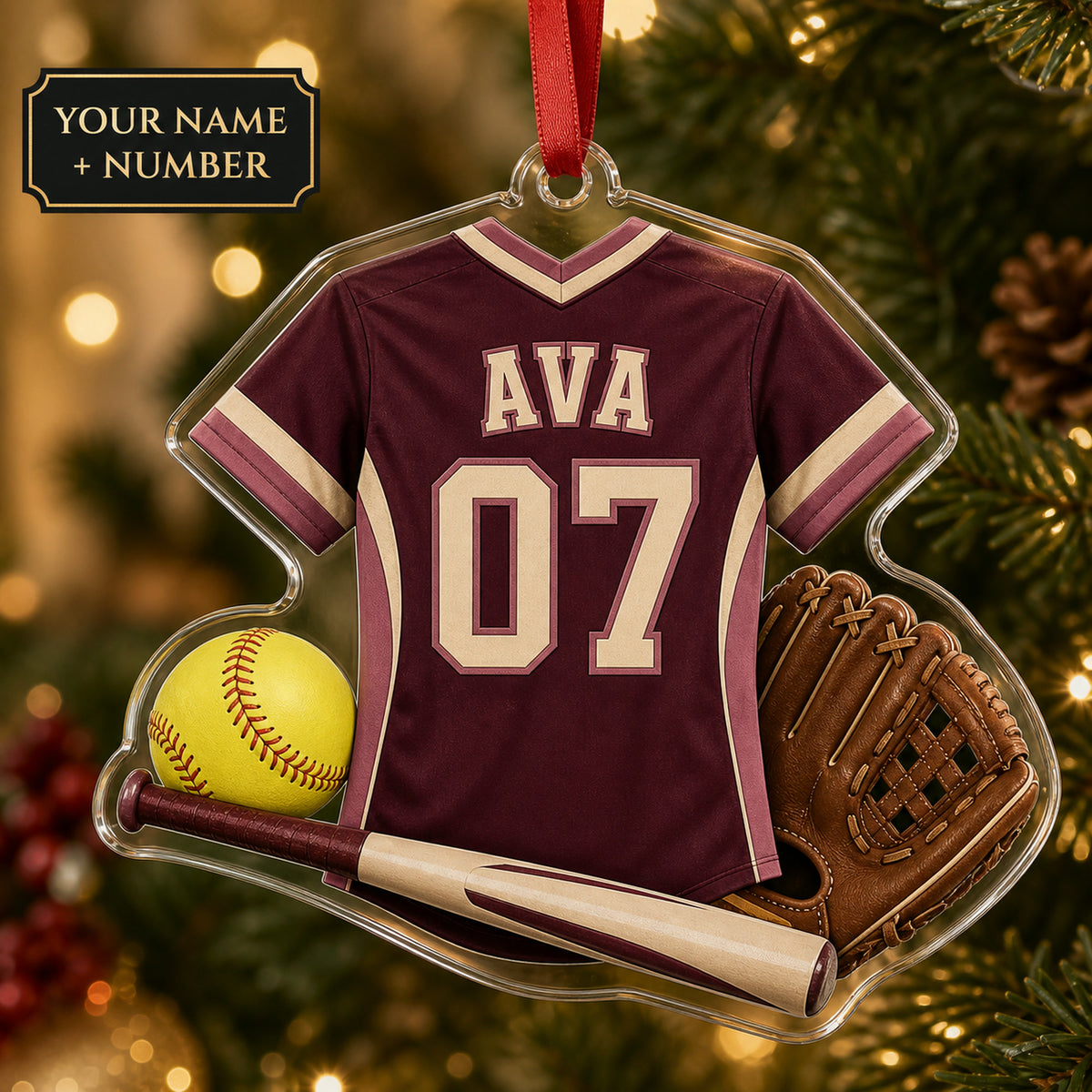 Personalized Softball Jersey Acrylic Ornament - Custom Name and Number - image 1