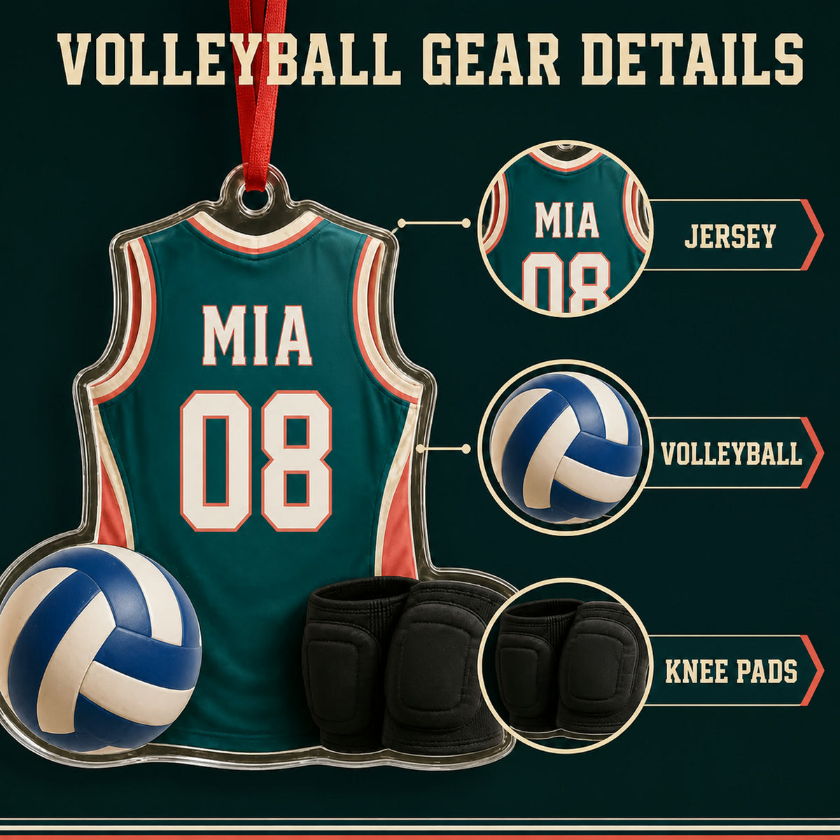 Personalized Volleyball Jersey Acrylic Ornament - Custom Name and Number - image 4