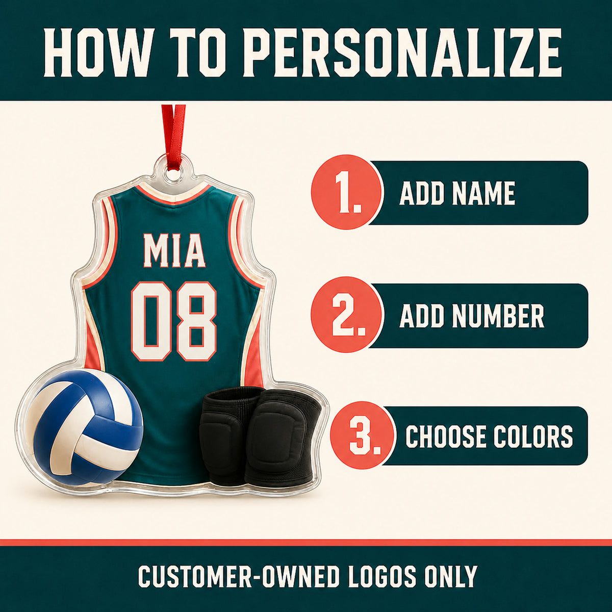 Personalized Volleyball Jersey Acrylic Ornament - Custom Name and Number - image 5