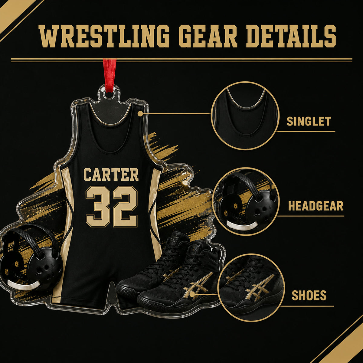 Personalized Wrestling Jersey Acrylic Ornament - Custom Name and Number - image 4