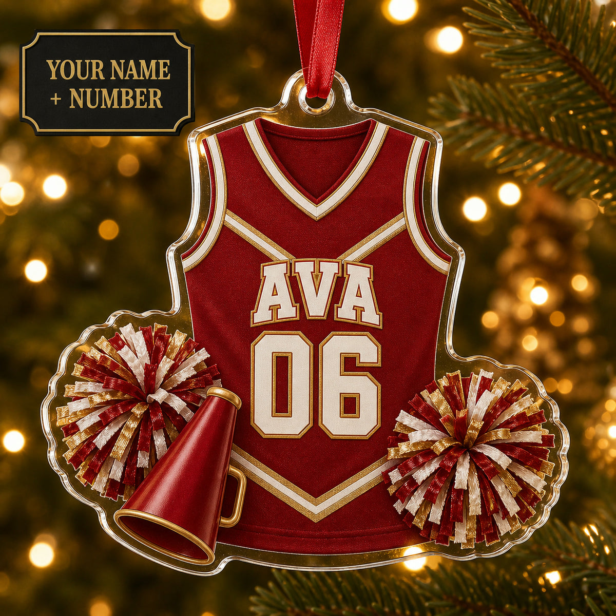 Personalized Cheerleading Jersey Acrylic Ornament - Custom Name and Number - image 1