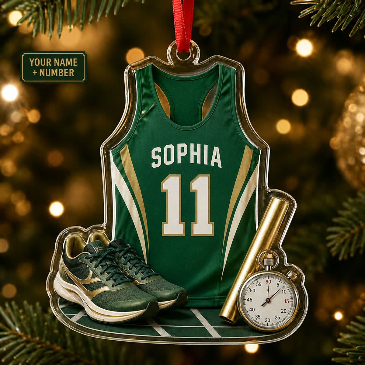 Personalized Track and Field Jersey Acrylic Ornament - Custom Name and Number - image 1