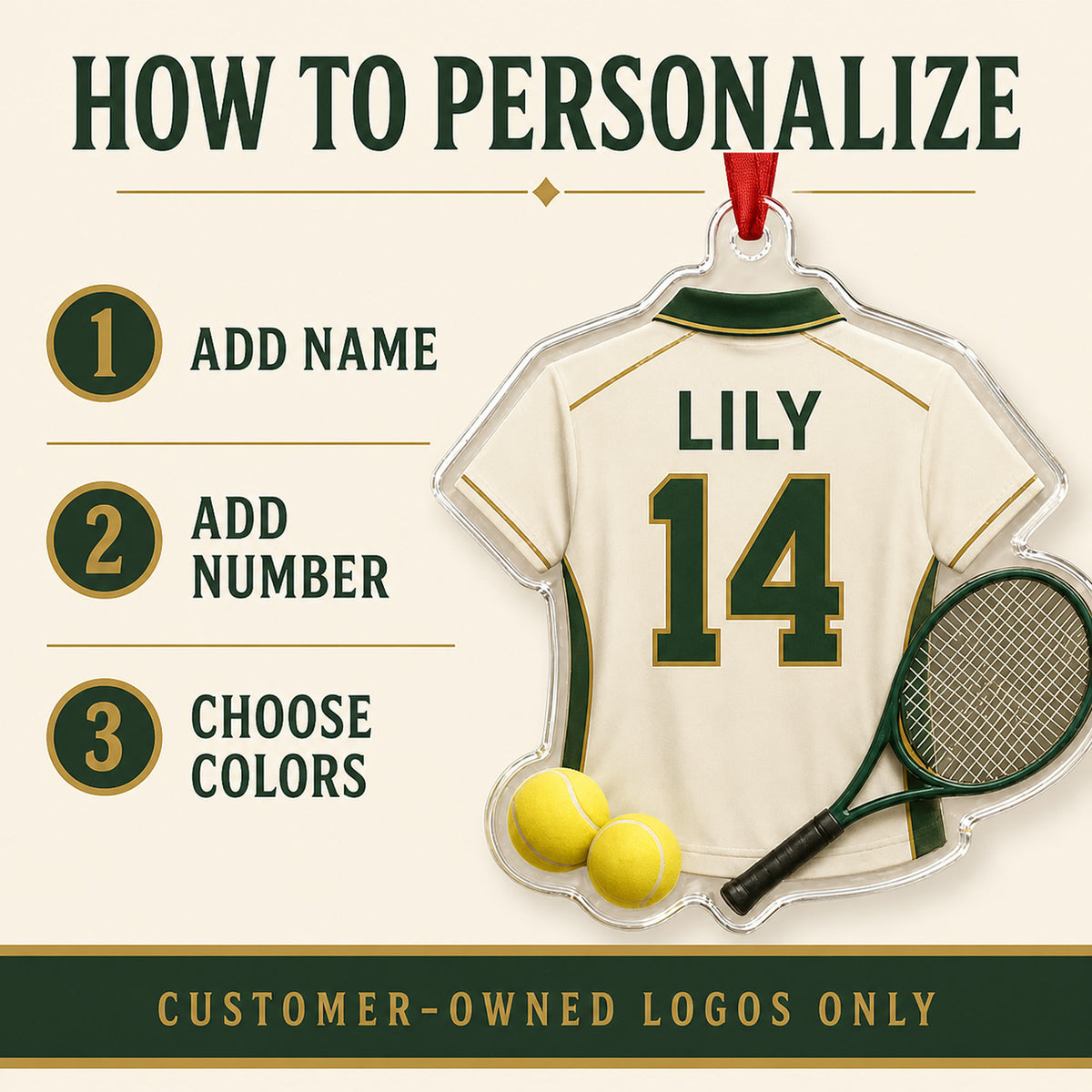 Personalized Tennis Jersey Acrylic Ornament - Custom Name and Number - image 5