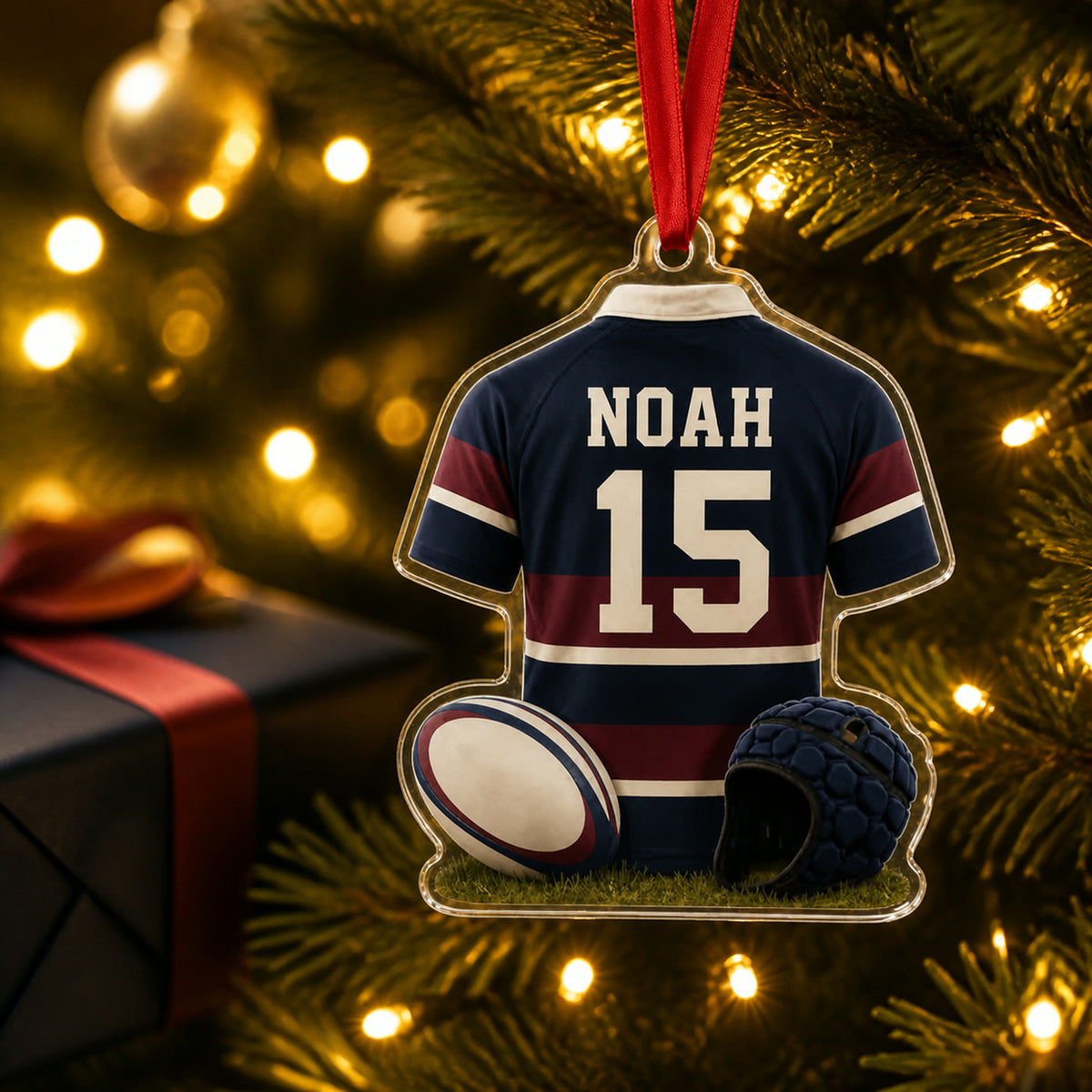 Personalized Rugby Jersey Acrylic Ornament - Custom Name and Number - image 2