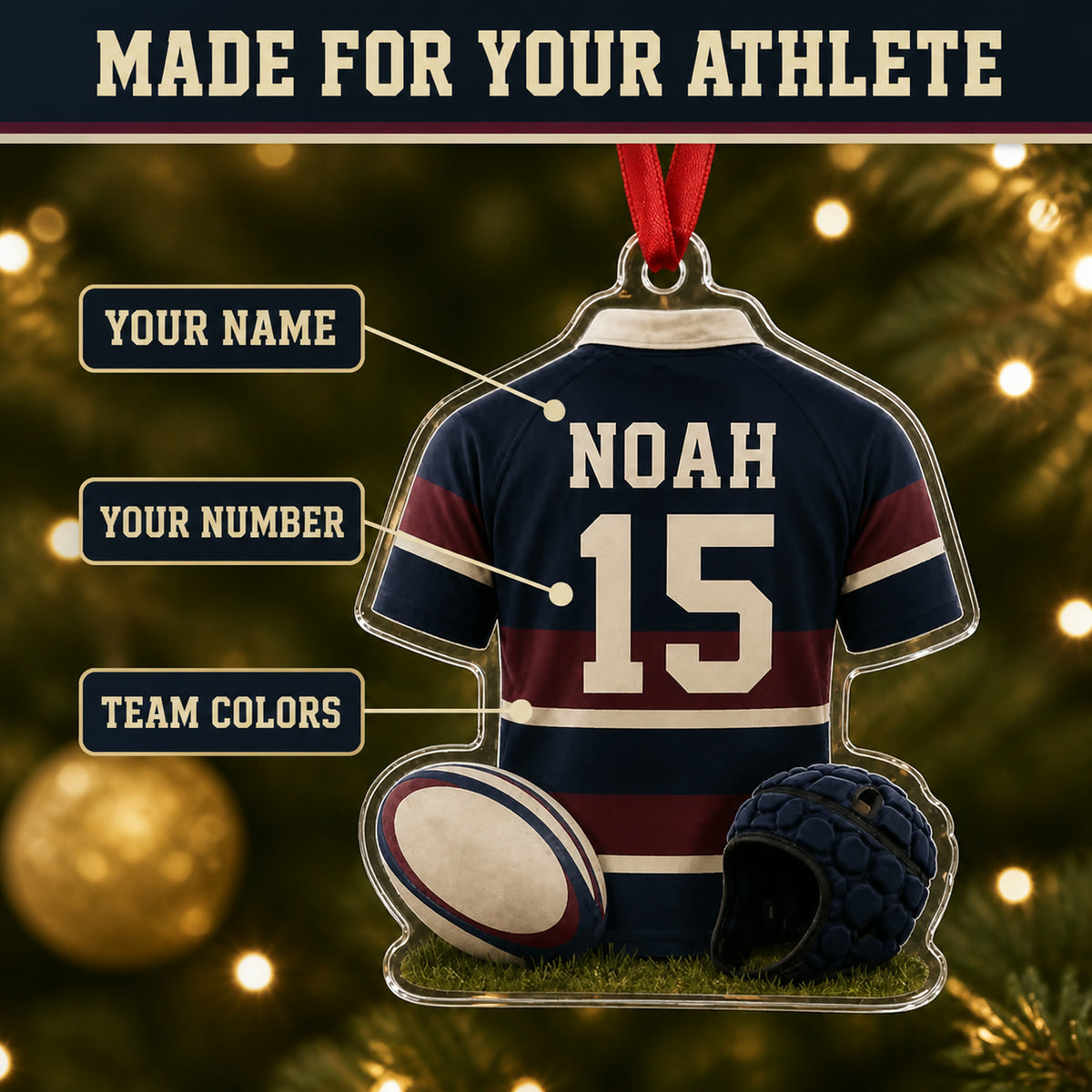 Personalized Rugby Jersey Acrylic Ornament - Custom Name and Number - image 3